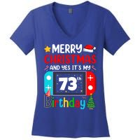 Video Game Lover Merry Christmas Yes ItS My 73th Birthday Cool Gift Women's V-Neck T-Shirt