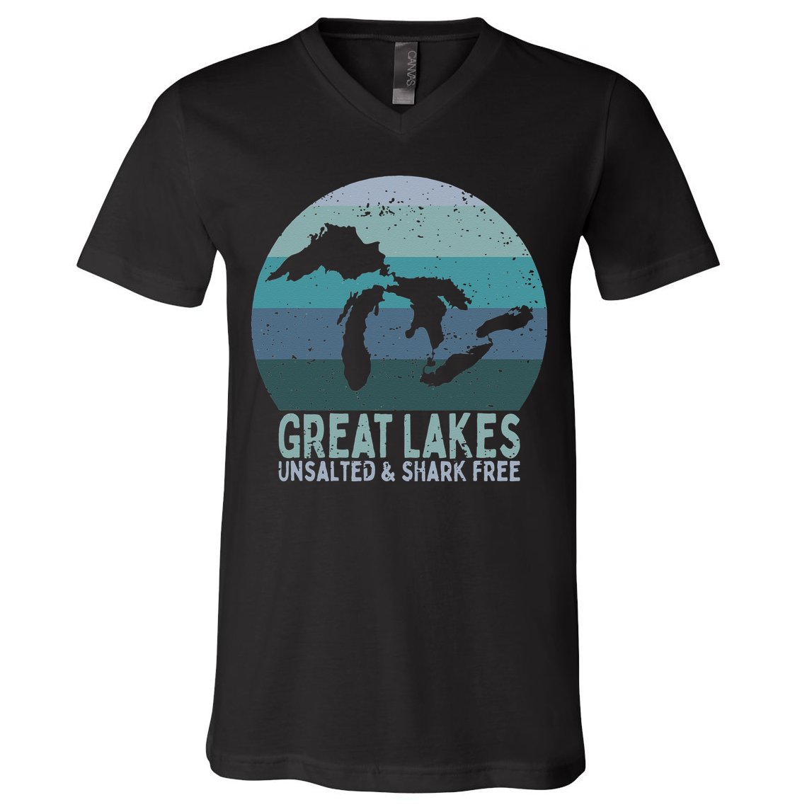 Vintage Great Lakes Unsalted and Shark Free Lake Life V-Neck T-Shirt