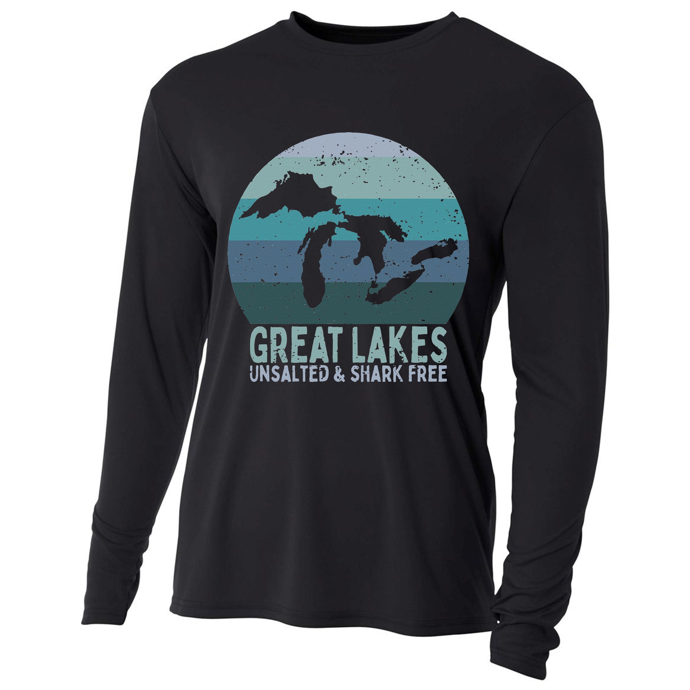 Vintage Great Lakes Unsalted and Shark Free Lake Life Cooling Performance Long Sleeve Crew