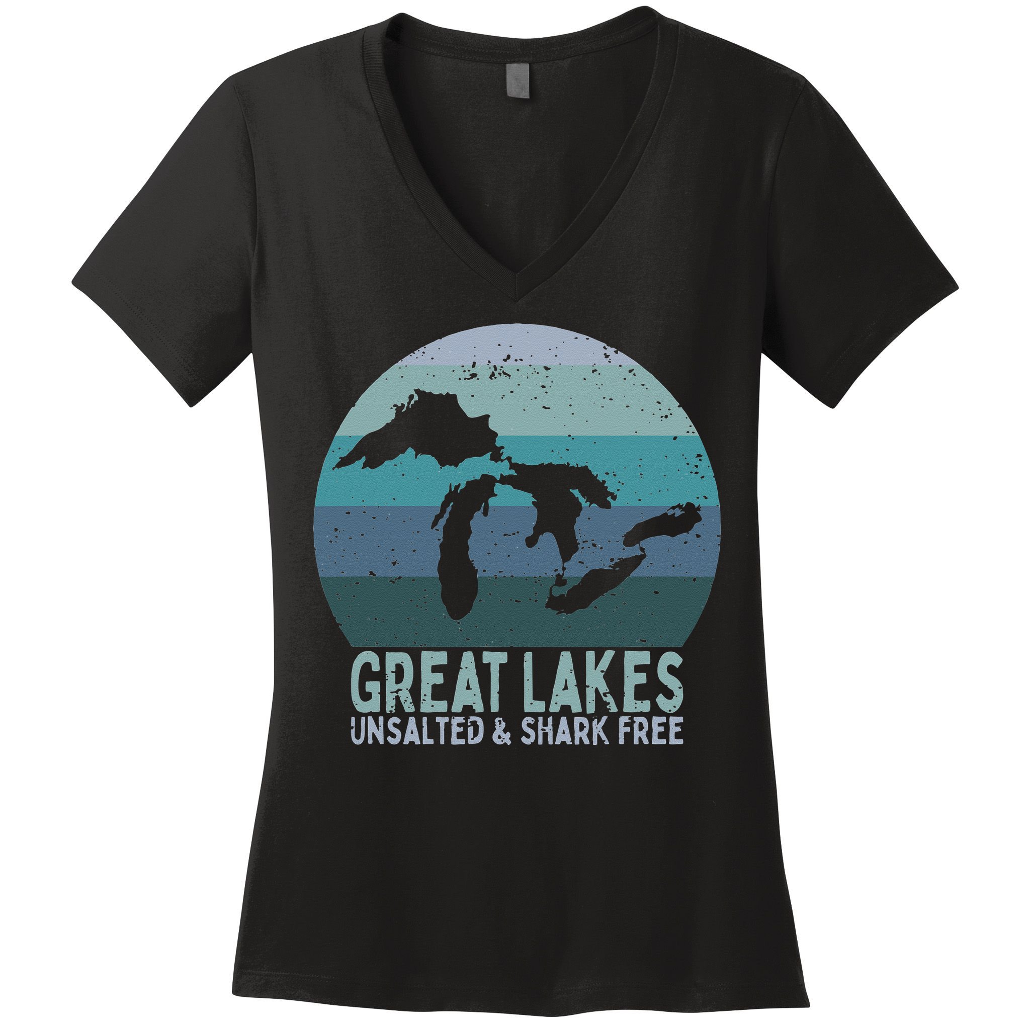 Vintage Great Lakes Unsalted and Shark Free Lake Life Women's V-Neck T-Shirt