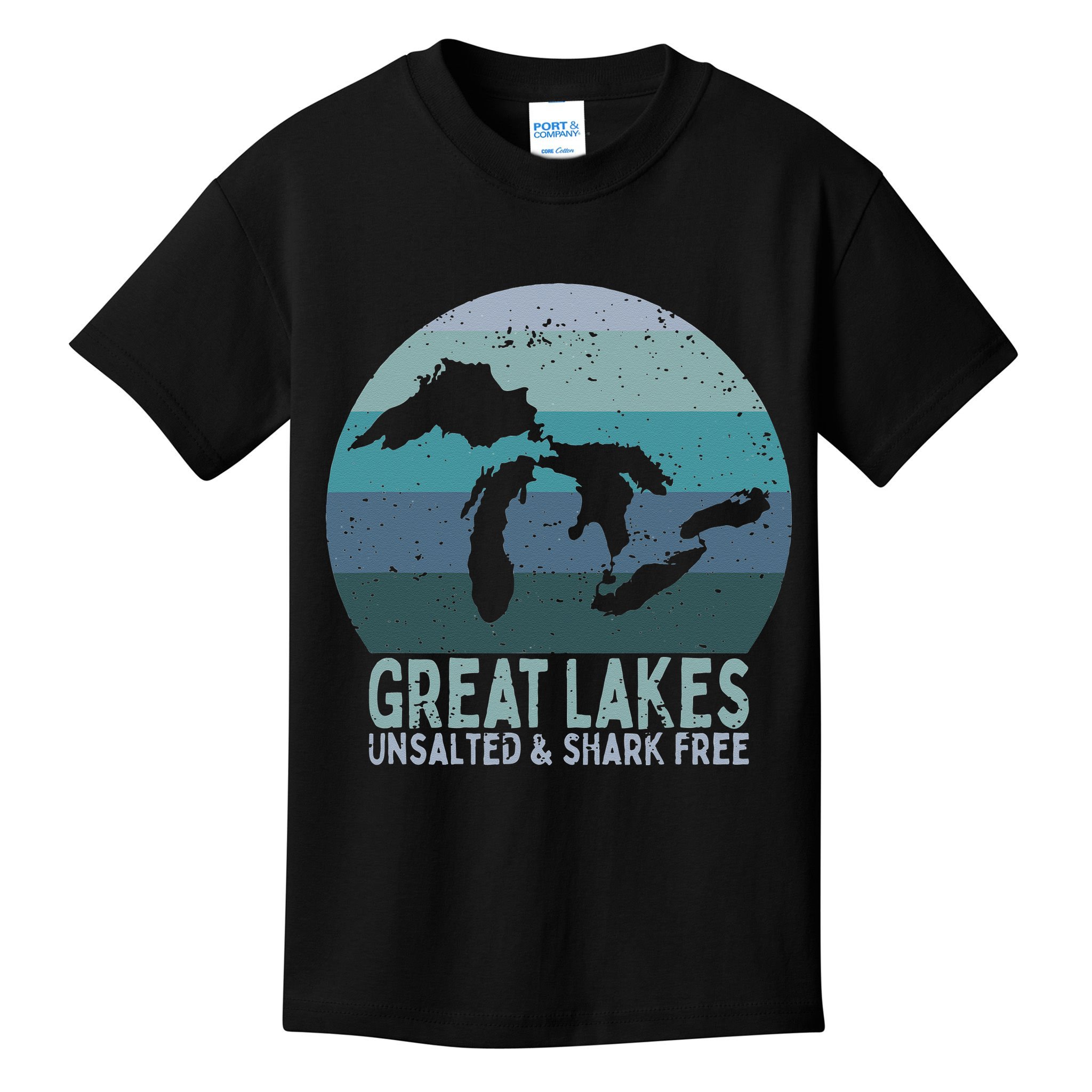 Vintage Great Lakes Unsalted and Shark Free Lake Life Kids T-Shirt