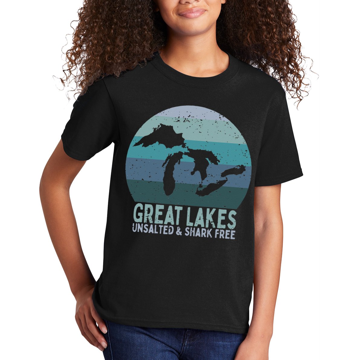 Vintage Great Lakes Unsalted and Shark Free Lake Life Kids T-Shirt