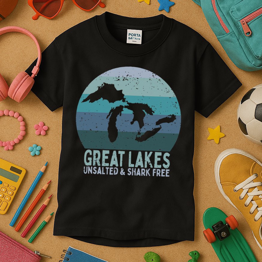 Vintage Great Lakes Unsalted and Shark Free Lake Life Kids T-Shirt