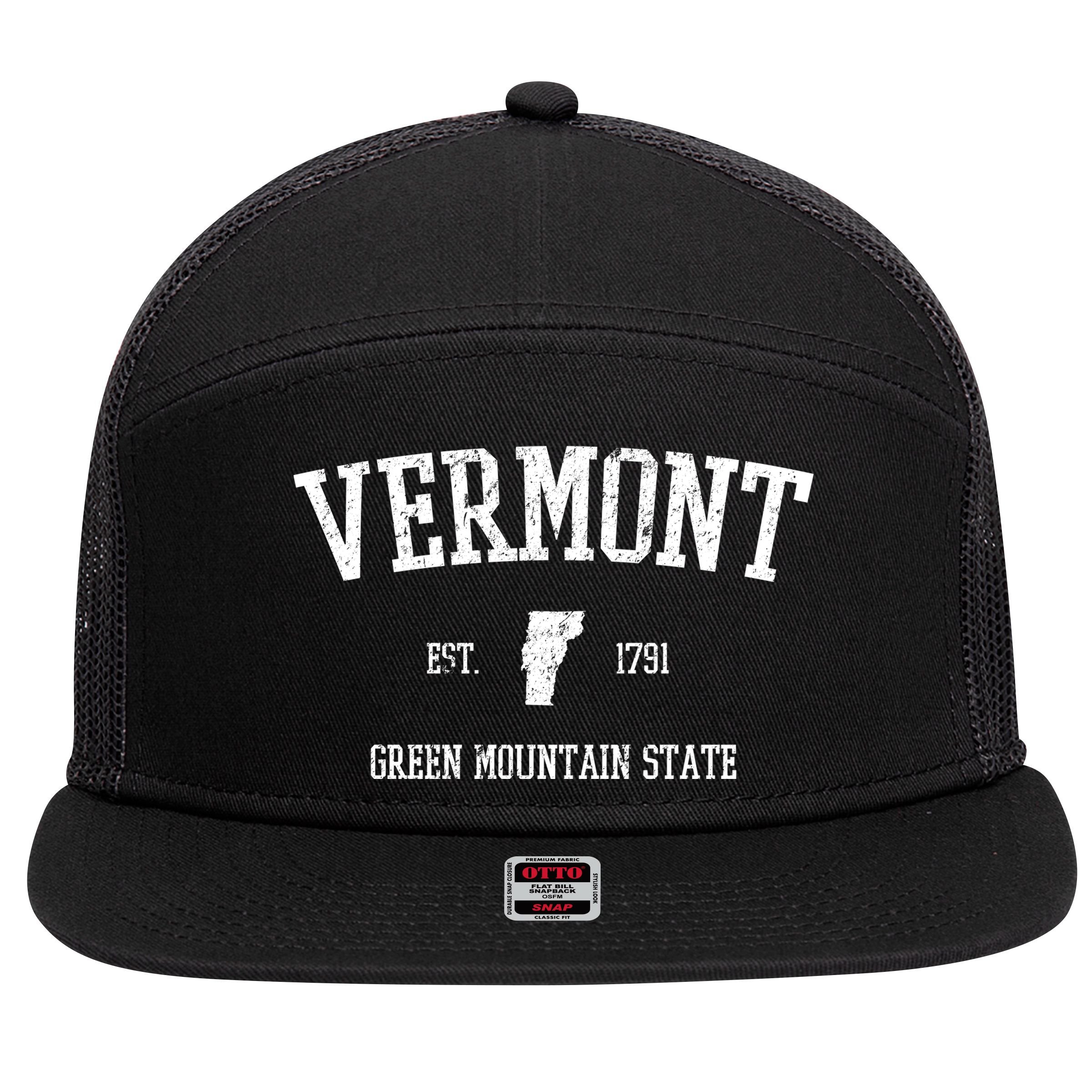 Vermont Green Mountain State Est 1791 7 Panel Mesh Trucker Snapback Hat