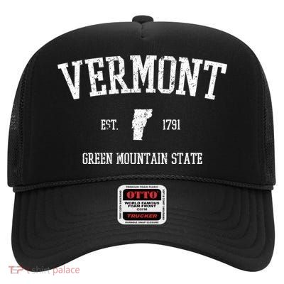 Vermont Green Mountain State Est 1791 High Crown Mesh Back Trucker Hat