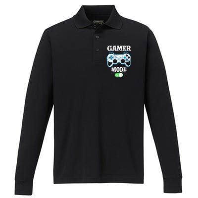 Vintage Gamer Mode On Video Gaming Controller Game Players Gift Performance Long Sleeve Polo