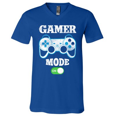 Vintage Gamer Mode On Video Gaming Controller Game Players Gift V-Neck T-Shirt