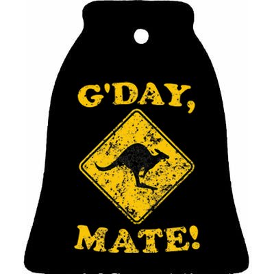 Vintage GDay Mate Kangaroo Road Sign Australia Aussie Roo Ceramic Bell Ornament