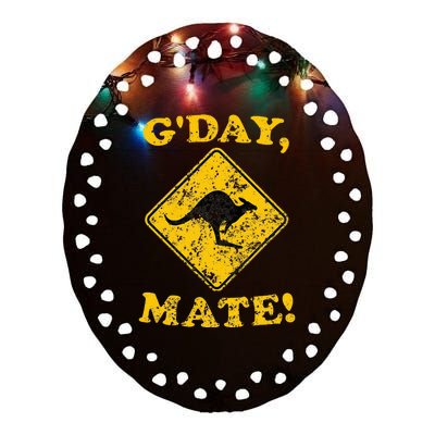 Vintage GDay Mate Kangaroo Road Sign Australia Aussie Roo Ceramic Oval Ornament