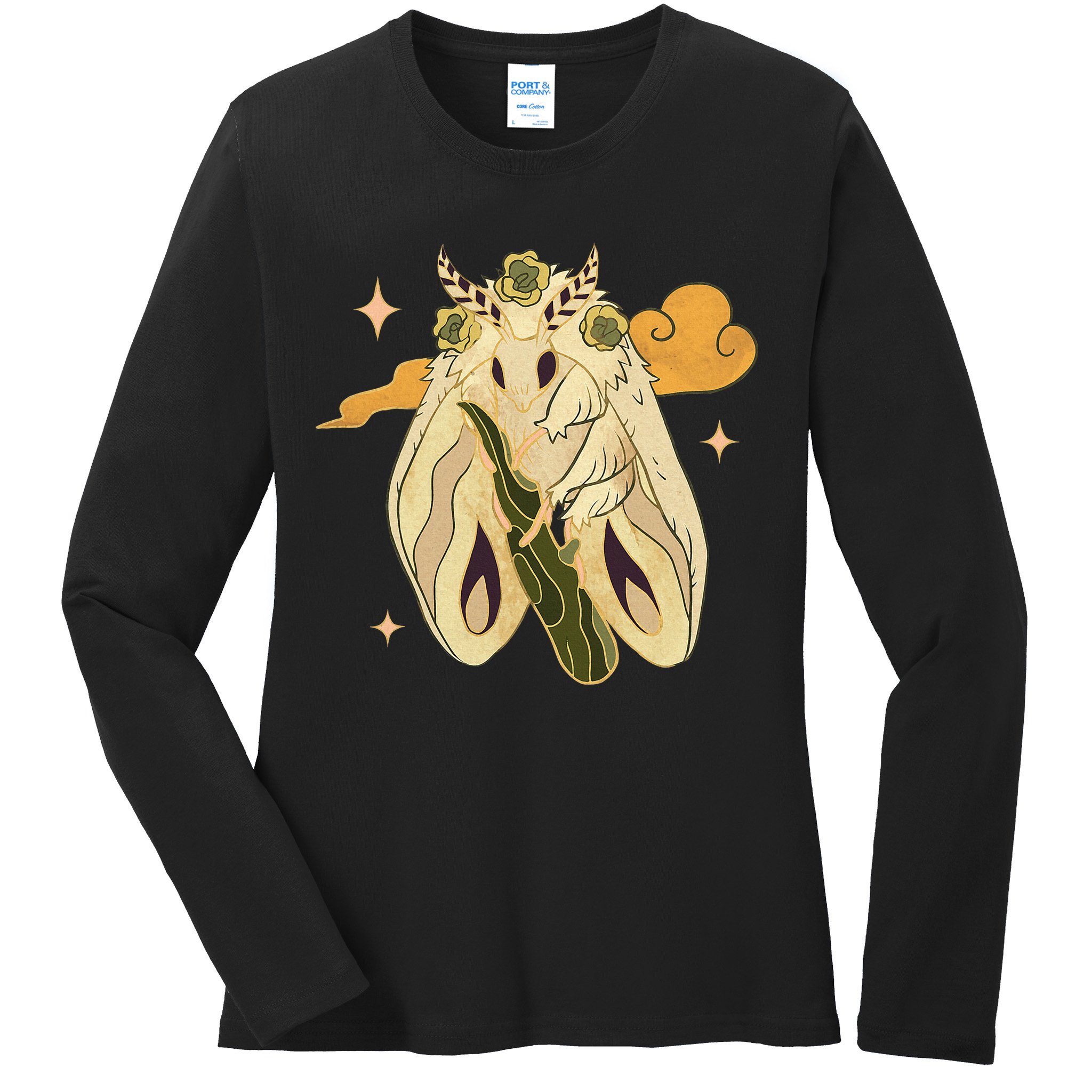Vintage Goth Moth Insect Faecore Cottagecore Fairy Core Ladies Long Sleeve Shirt
