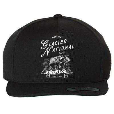 Vintage Glacier National Park Retro Bear Montana Wool Snapback Cap