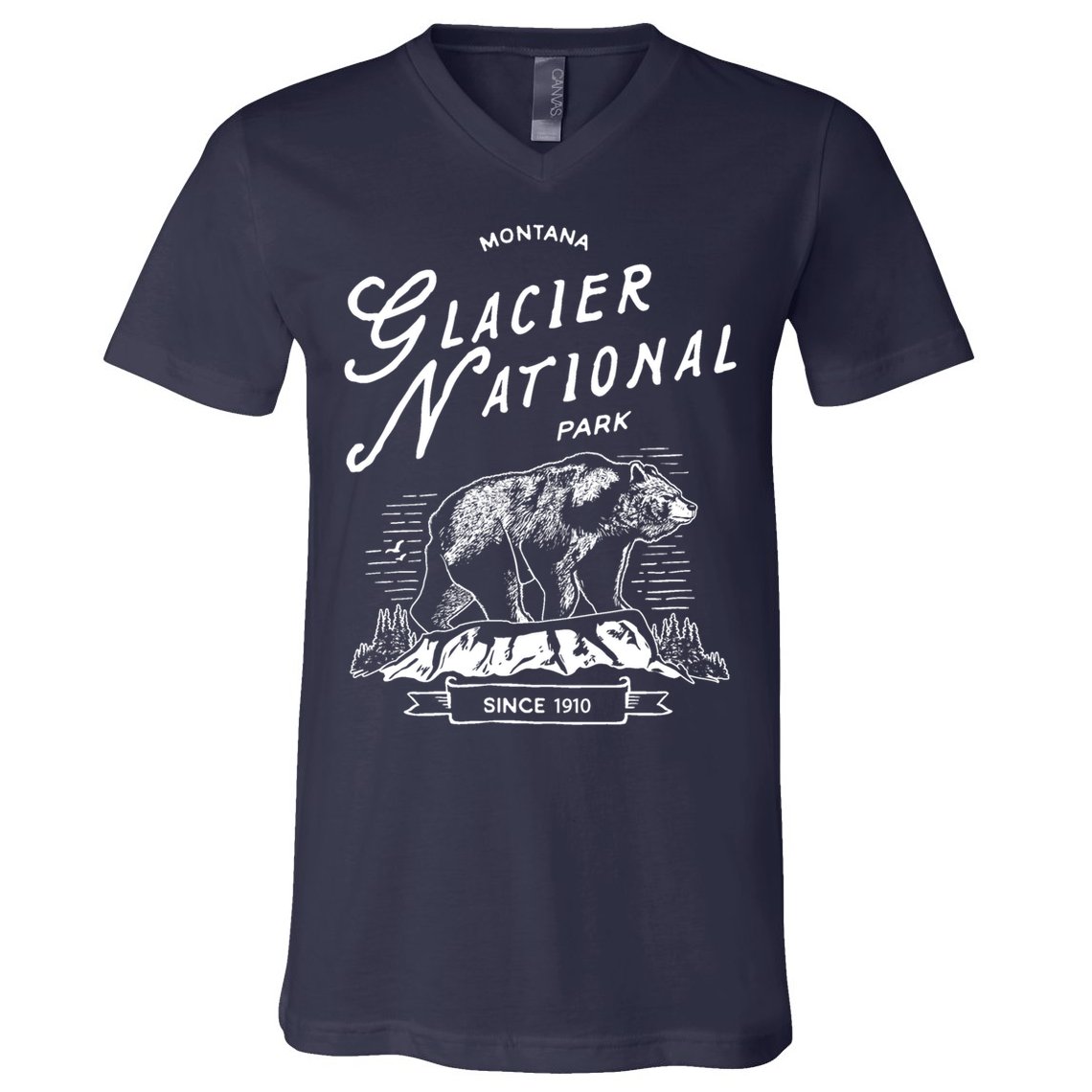 Vintage Glacier National Park Retro Bear Montana V-Neck T-Shirt