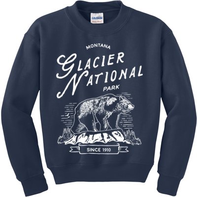 Vintage Glacier National Park Retro Bear Montana Kids Sweatshirt