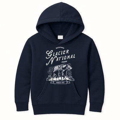 Vintage Glacier National Park Retro Bear Montana Kids Hoodie