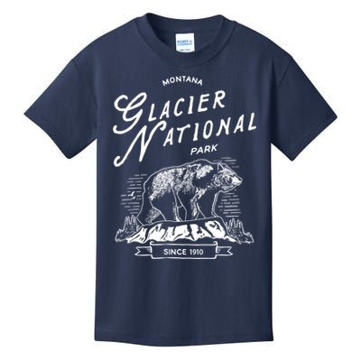 Vintage Glacier National Park Retro Bear Montana Kids T-Shirt
