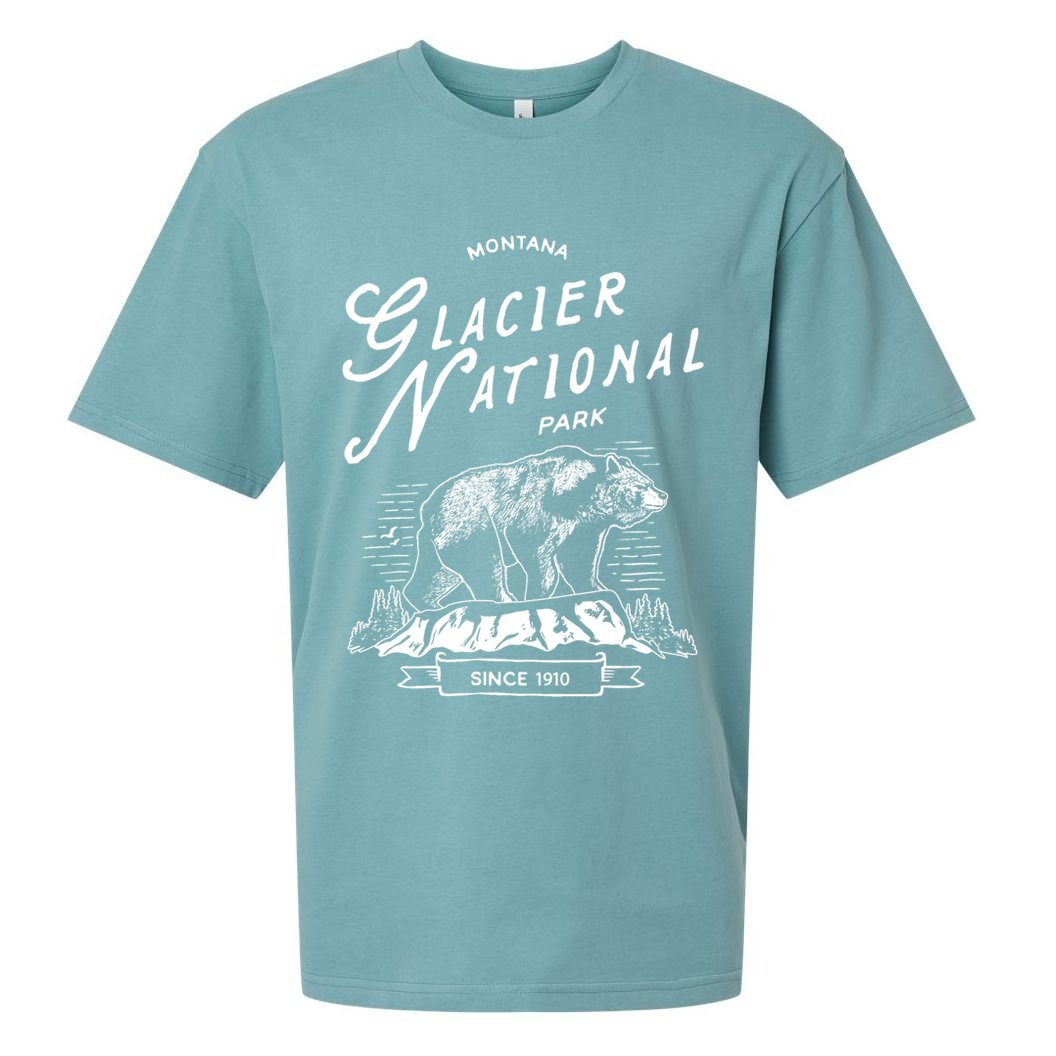 Vintage Glacier National Park Retro Bear Montana Sueded Cloud Jersey T-Shirt