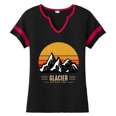 Vintage Glacier National Park Montana Outdoor Adventure Cute Gift Ladies Halftime Notch Neck Tee