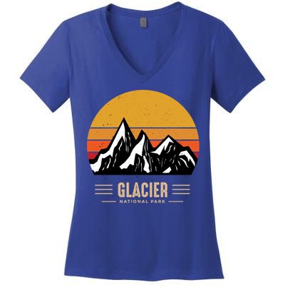Vintage Glacier National Park Montana Outdoor Adventure Cute Gift Women's V-Neck T-Shirt