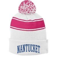 Varsity Grey Nantucket Stripe Pom Pom Beanie