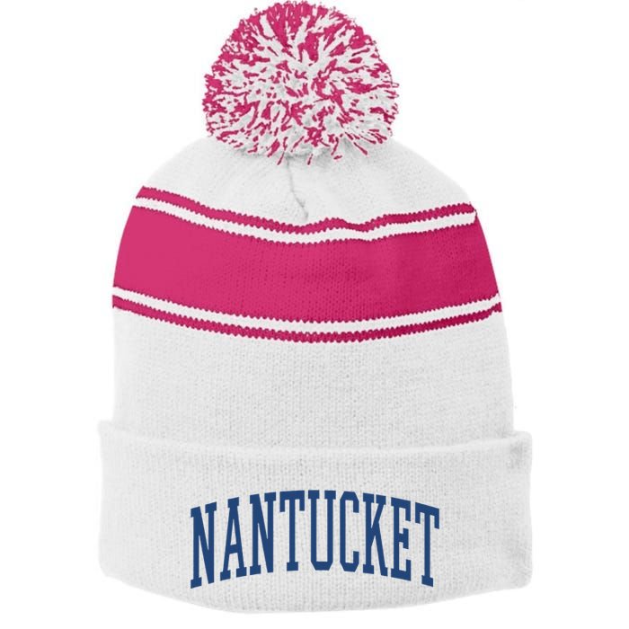 Varsity Grey Nantucket Stripe Pom Pom Beanie
