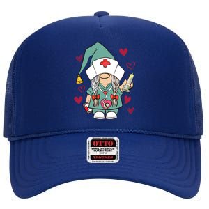 Valentine Gnomes Nurse Hearts Stethoscope Scrub Tops Gift High Crown Mesh Back Trucker Hat