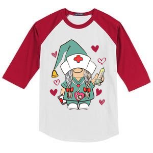 Valentine Gnomes Nurse Hearts Stethoscope Scrub Tops Gift Kids Colorblock Raglan Jersey