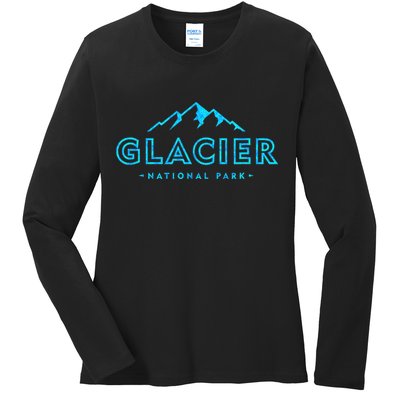 Vintage Glacier National Park Colorful Text Souvenir Ladies Long Sleeve Shirt