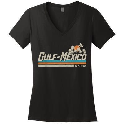 Vintage Gulf Of Mexico Since 1550 Retro Vintage Beach Women's V-Neck T-Shirt