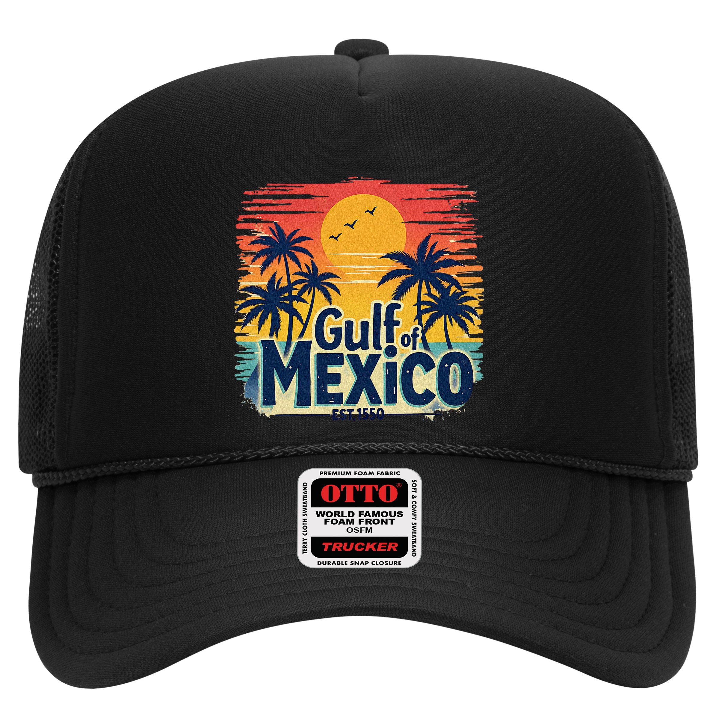 Vintage Gulf Of Mexico Sunset Beach Palm Trees Retro Hat