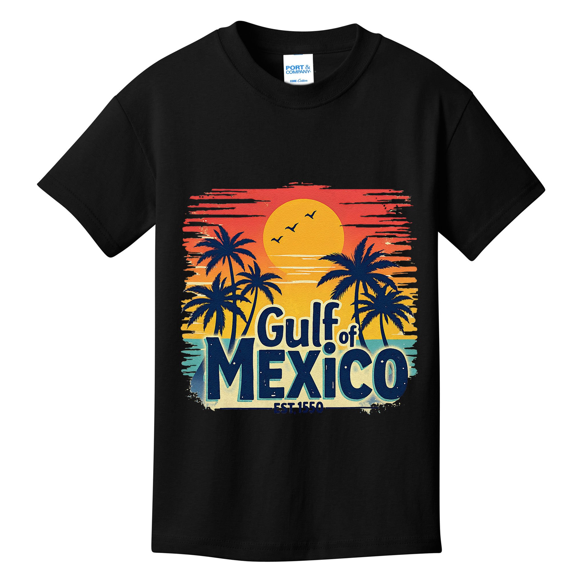 Vintage Gulf Of Mexico Sunset Beach Palm Trees Retro Kids T-Shirt