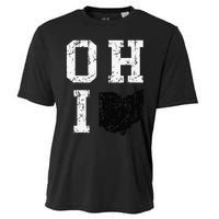 Vintage Grunge Ohio Map State Shape Design Cooling Performance Crew T-Shirt