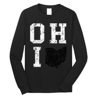 Vintage Grunge Ohio Map State Shape Design Long Sleeve Shirt