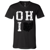 Vintage Grunge Ohio Map State Shape Design V-Neck T-Shirt