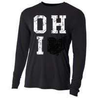 Vintage Grunge Ohio Map State Shape Design Cooling Performance Long Sleeve Crew