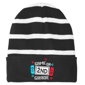 Video Game On 2nd Grade Cool Kids Team Second Back To School Striped Beanie with Solid Band