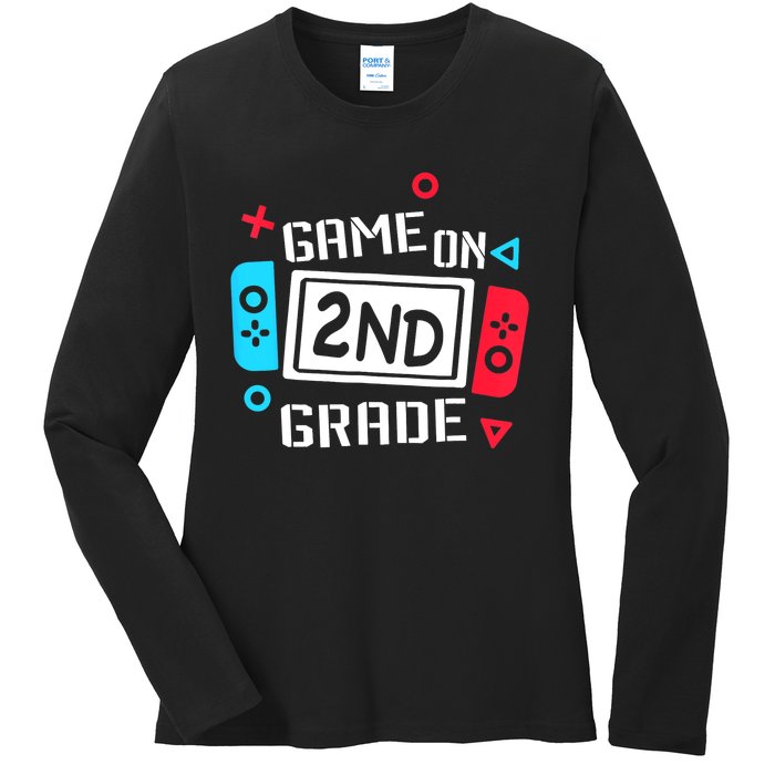 Video Game On 2nd Grade Cool Kids Team Second Back To School Ladies Long Sleeve Shirt