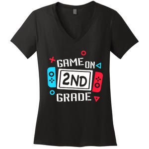 Video Game On 2nd Grade Cool Kids Team Second Back To School Women's V-Neck T-Shirt