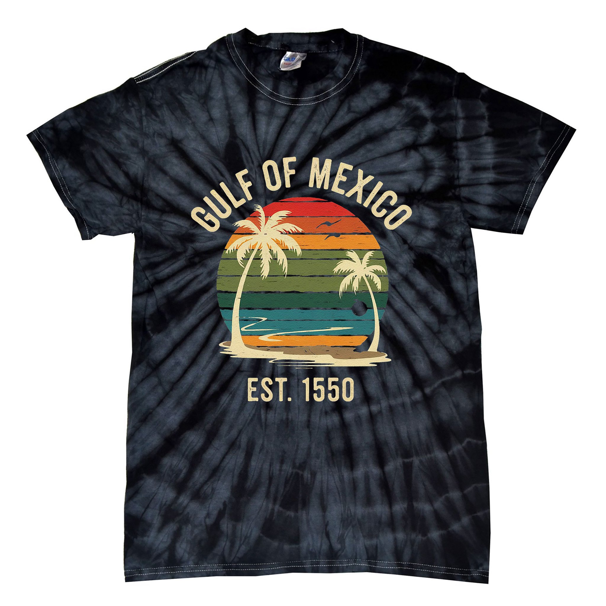 Vintage Gulf Of Mexico Est 1550 Sunset Beach Tie-Dye T-Shirt