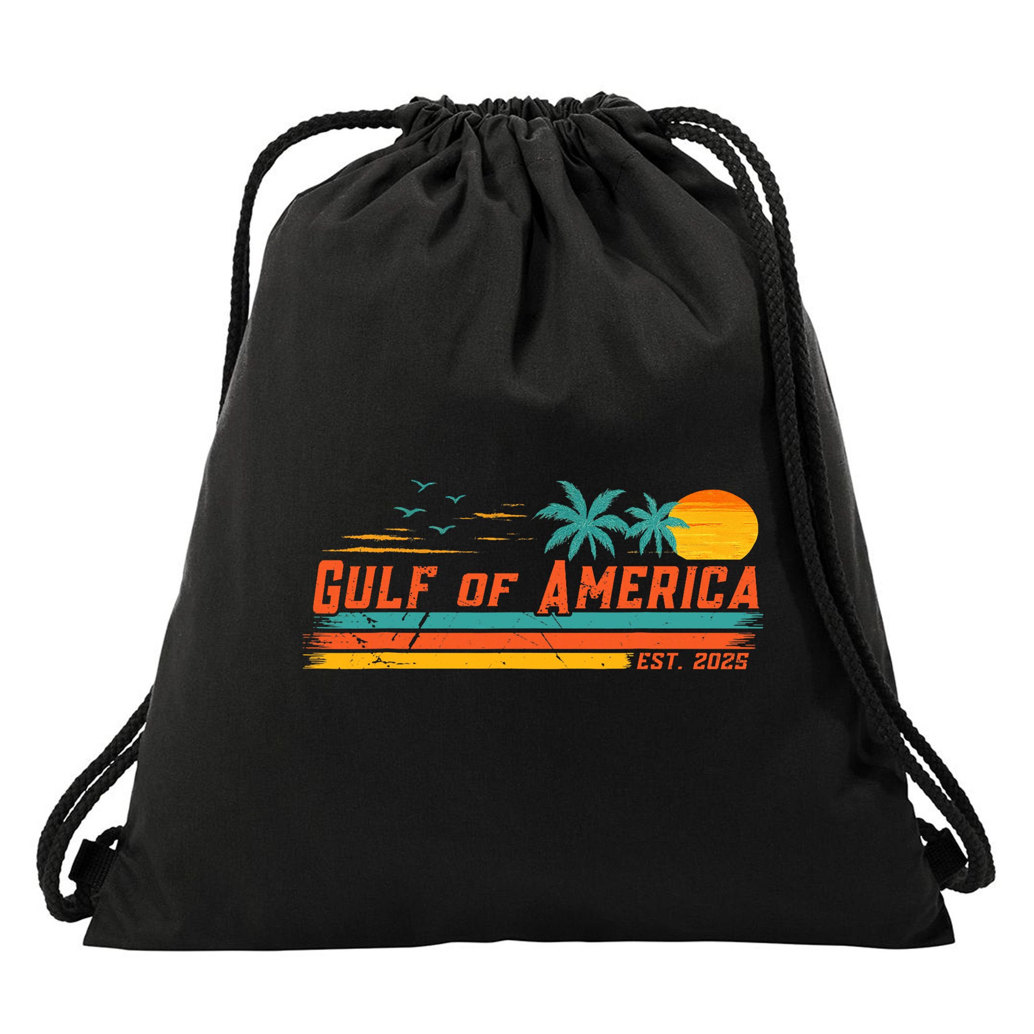 Vintage Gulf Of Us America Retro Sunset Gulf Of Us America  Drawstring Bag