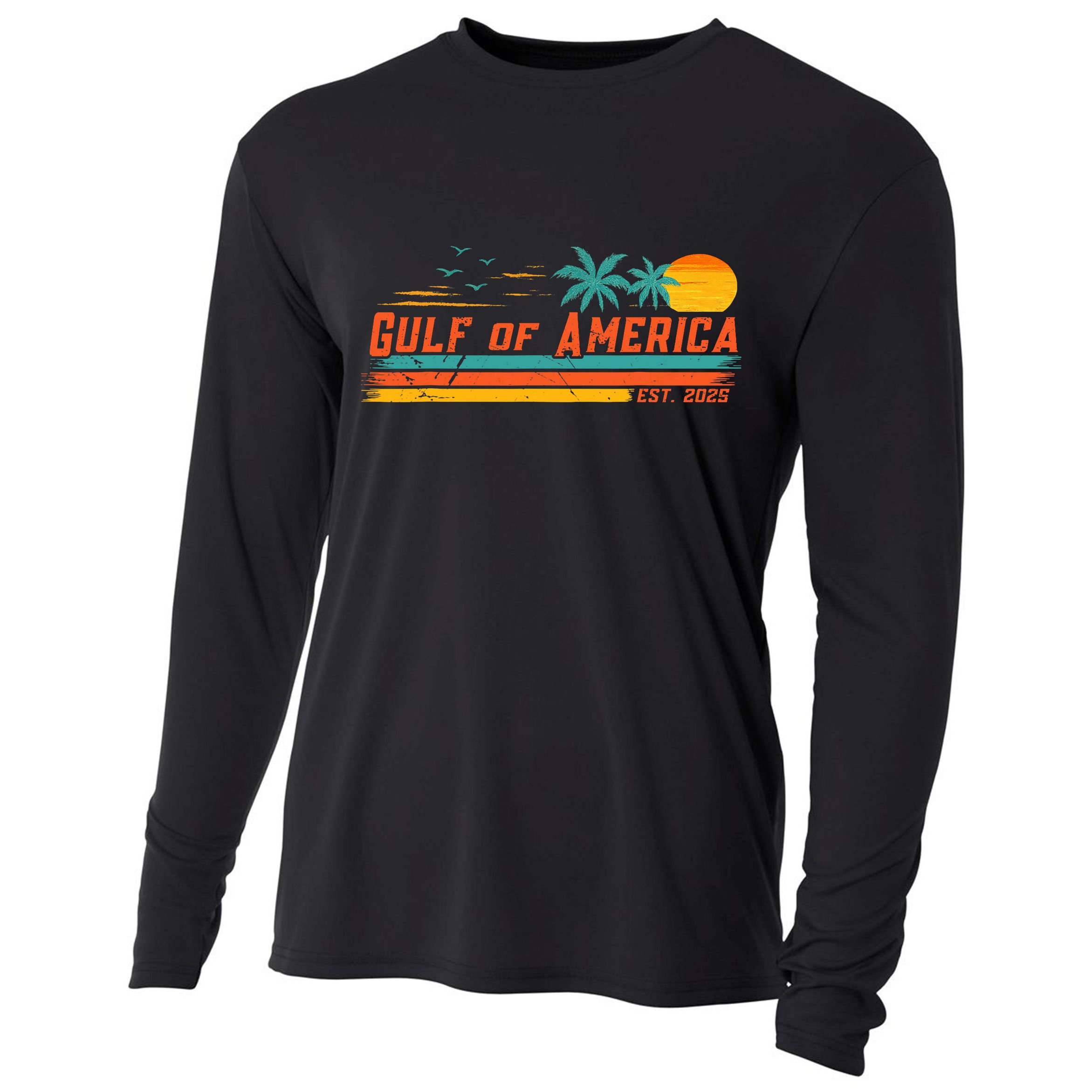Vintage Gulf Of Us America Retro Sunset Gulf Of Us America  Cooling Performance Long Sleeve Crew