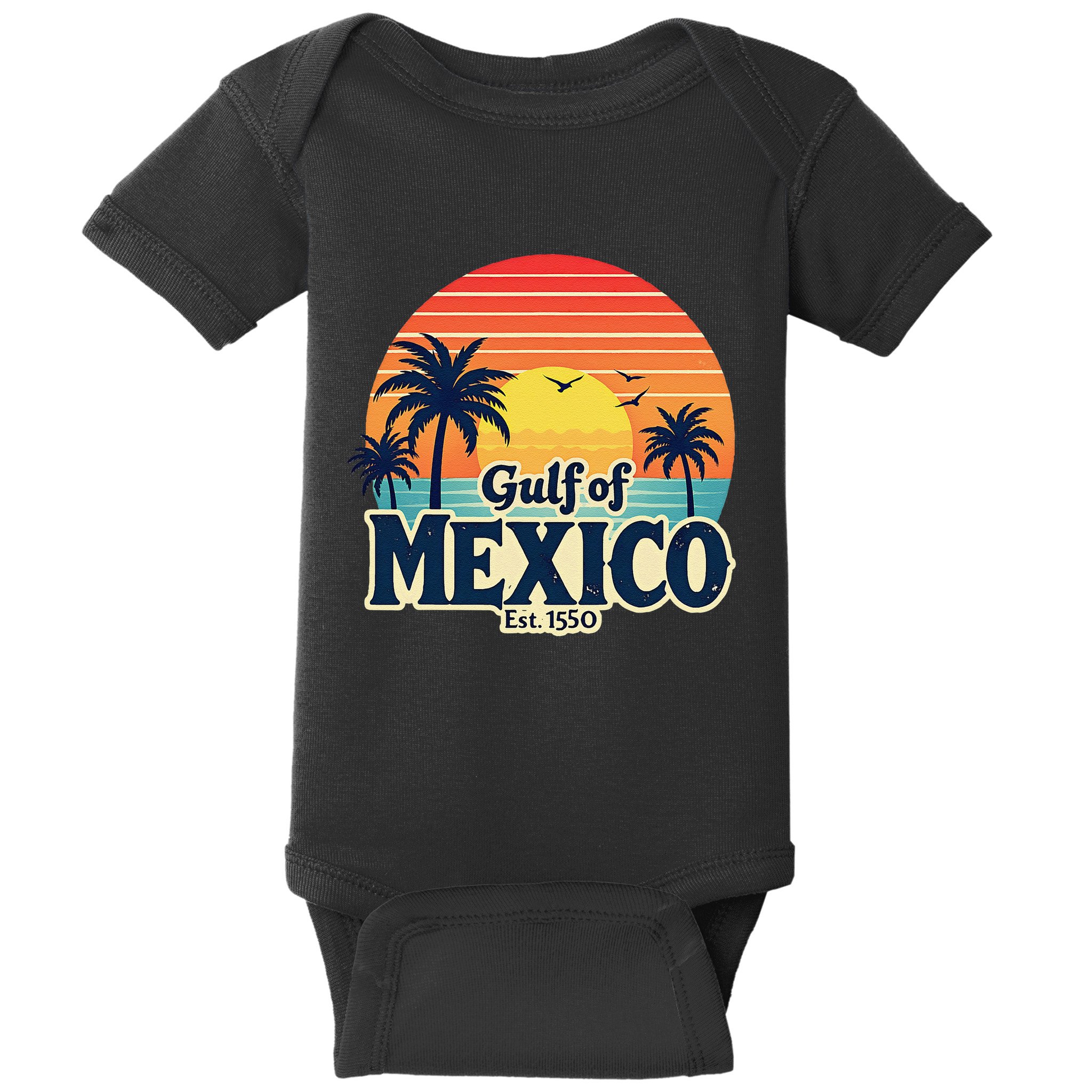 Vintage Gulf Of Mexico Sunset Beach Palm Trees Retro Baby Bodysuit