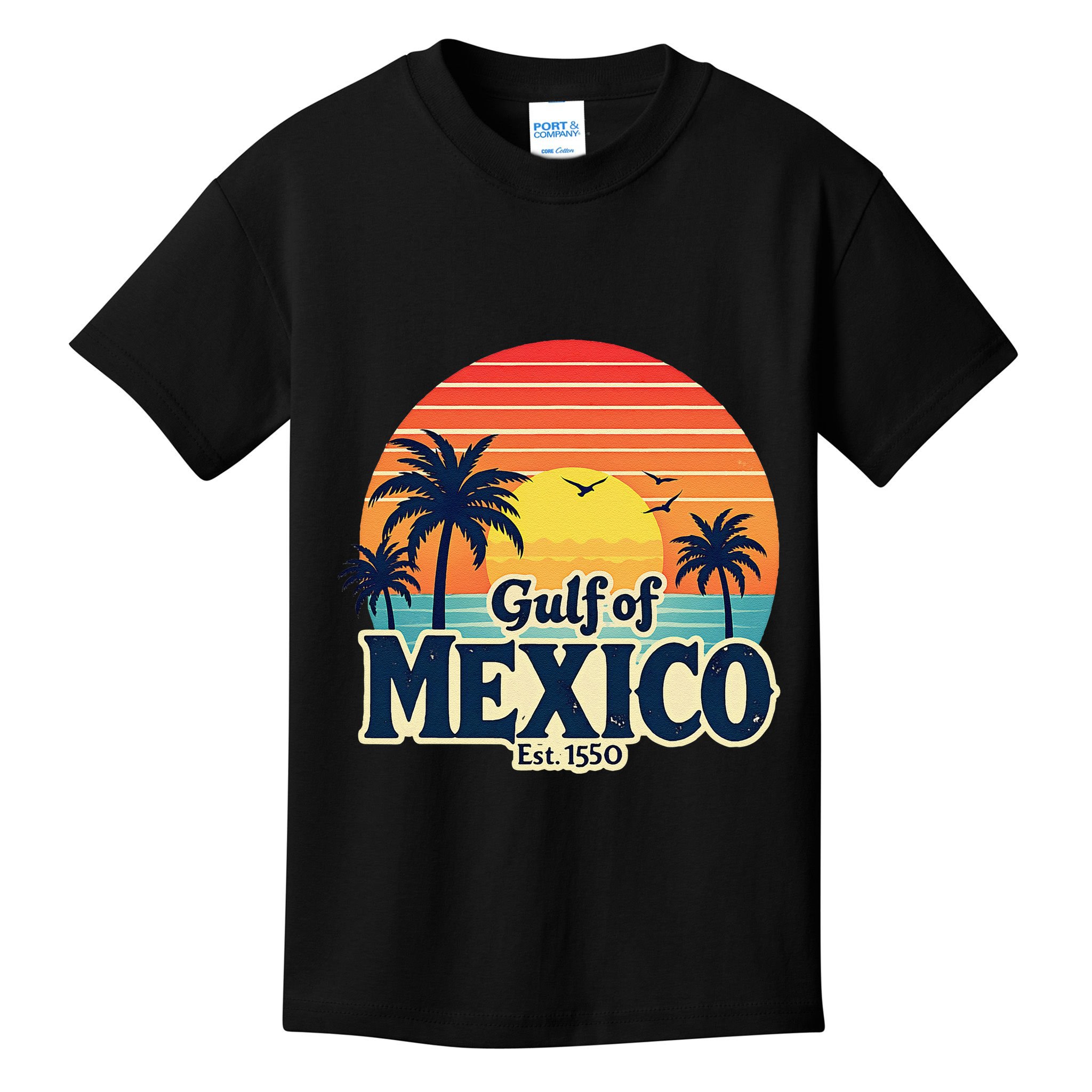 Vintage Gulf Of Mexico Sunset Beach Palm Trees Retro Kids T-Shirt