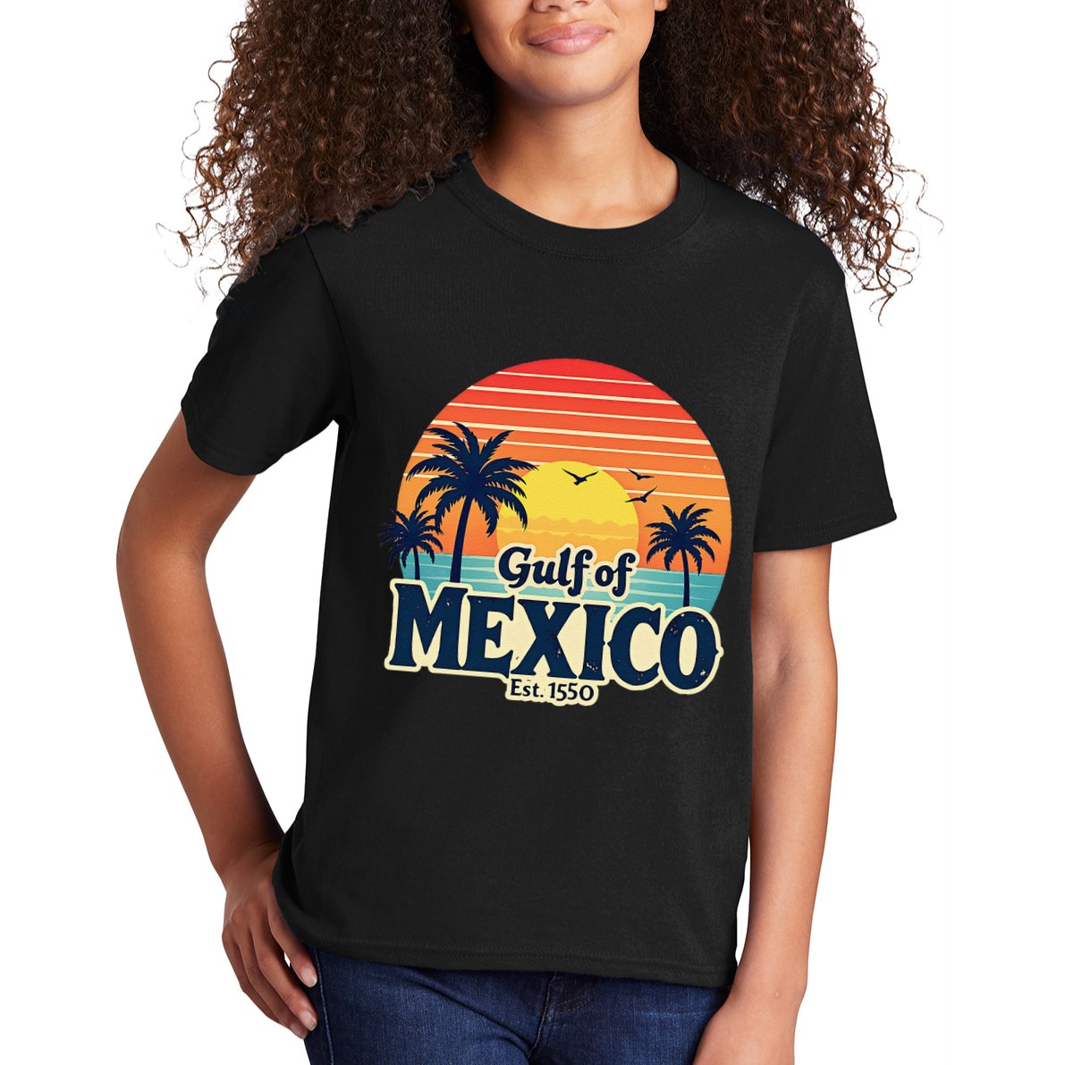 Vintage Gulf Of Mexico Sunset Beach Palm Trees Retro Kids T-Shirt