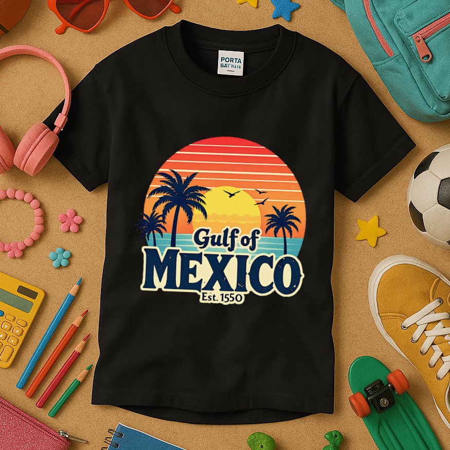 Vintage Gulf Of Mexico Sunset Beach Palm Trees Retro Kids T-Shirt