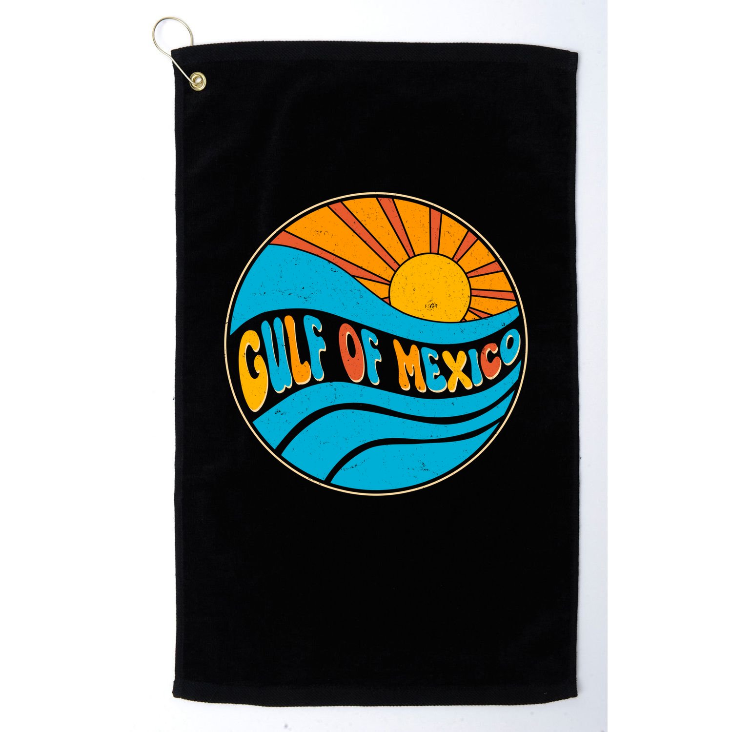 Vintage Gulf of Mexico Retro Sun Emblem Golf Towel