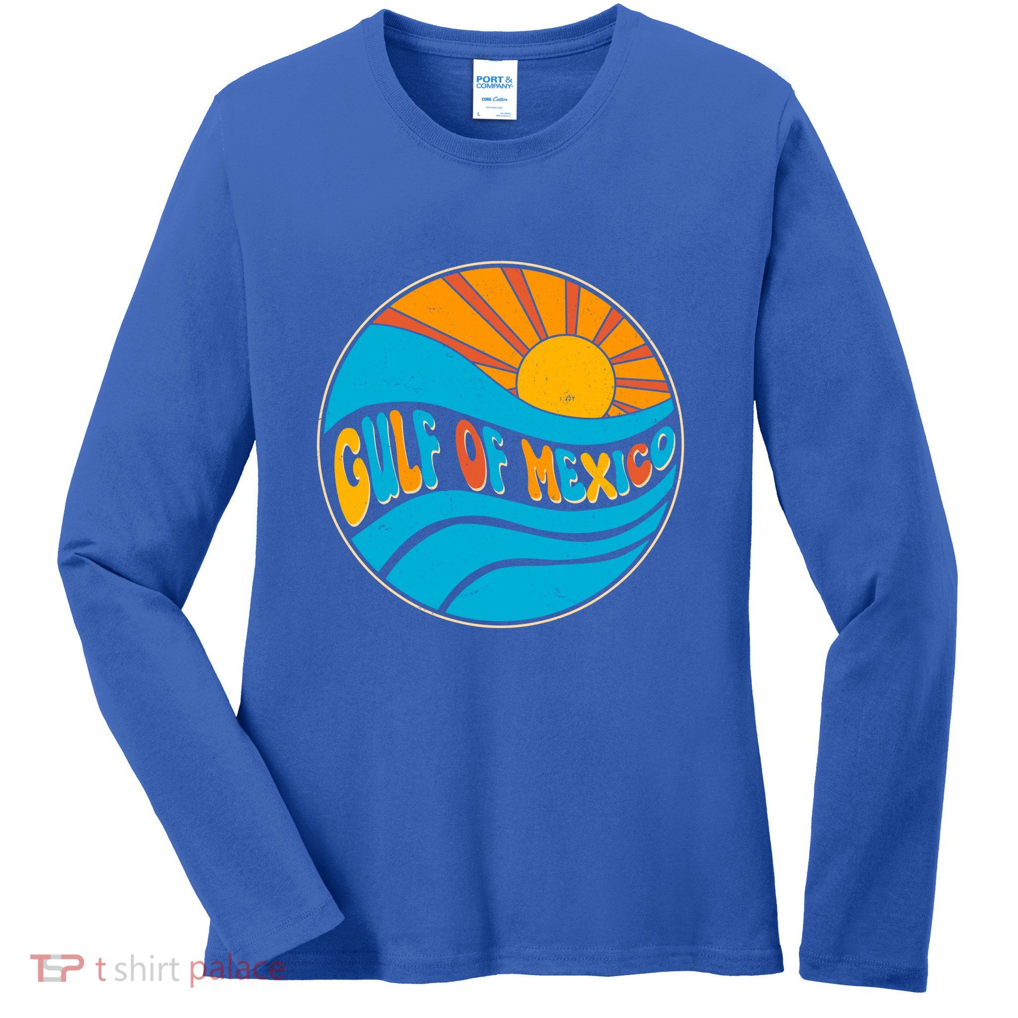 Vintage Gulf of Mexico Retro Sun Emblem Ladies Long Sleeve Shirt