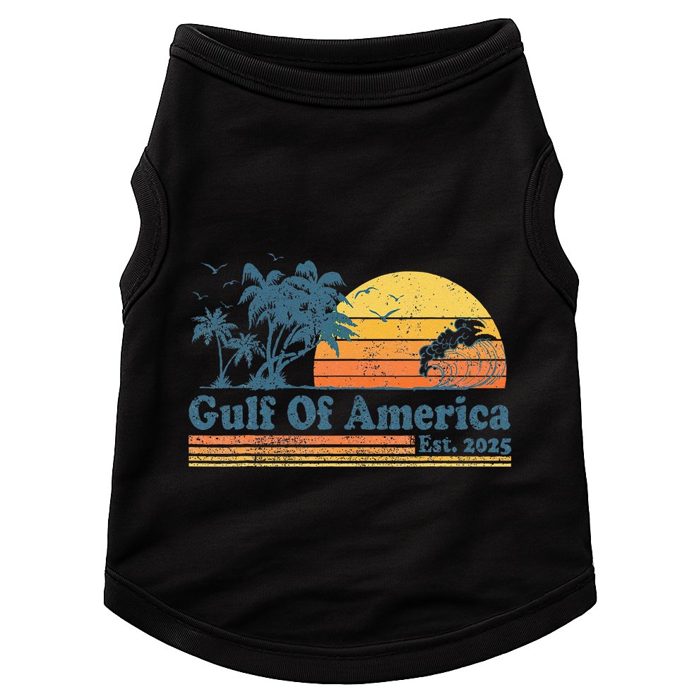 Vintage Gulf Of Usa America Est 2025 Retro Beach Sunset Doggie Tank