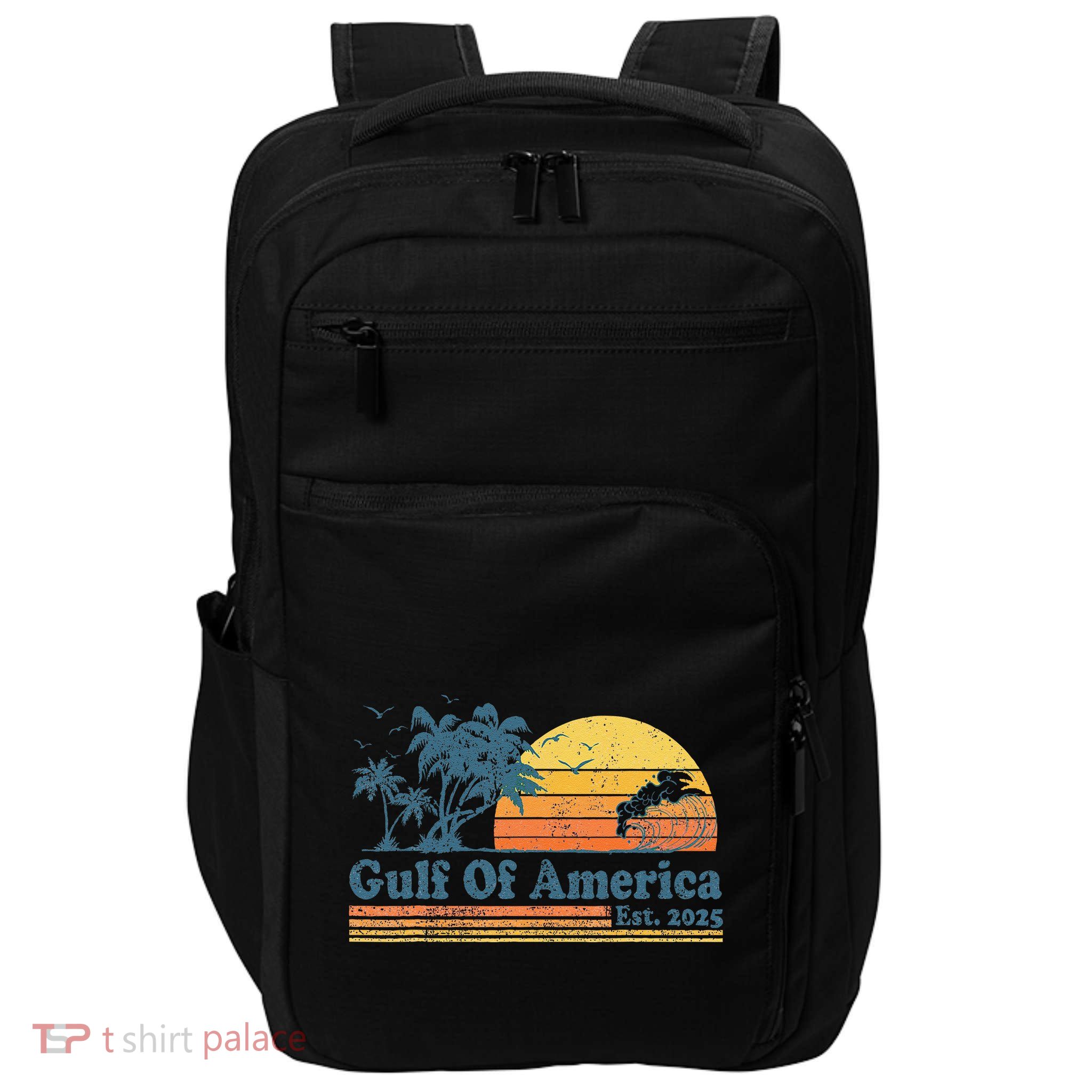 Vintage Gulf Of Usa America Est 2025 Retro Beach Sunset Impact Tech Backpack