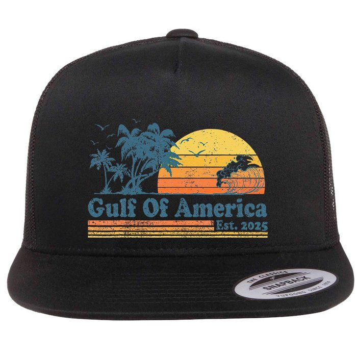 Vintage Gulf Of Usa America Est 2025 Retro Beach Sunset Flatbill Hat