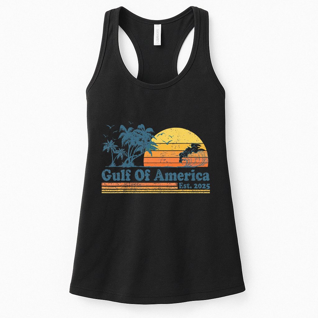 Vintage Gulf Of Usa America Est 2025 Retro Beach Sunset Womens Tank Top